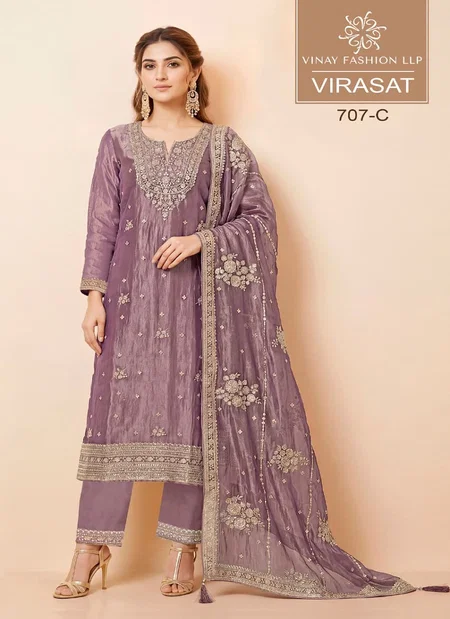 Virasat By Vinay Kuleesh Gold Silk Salwar Kameez Wholesale Price In Surat